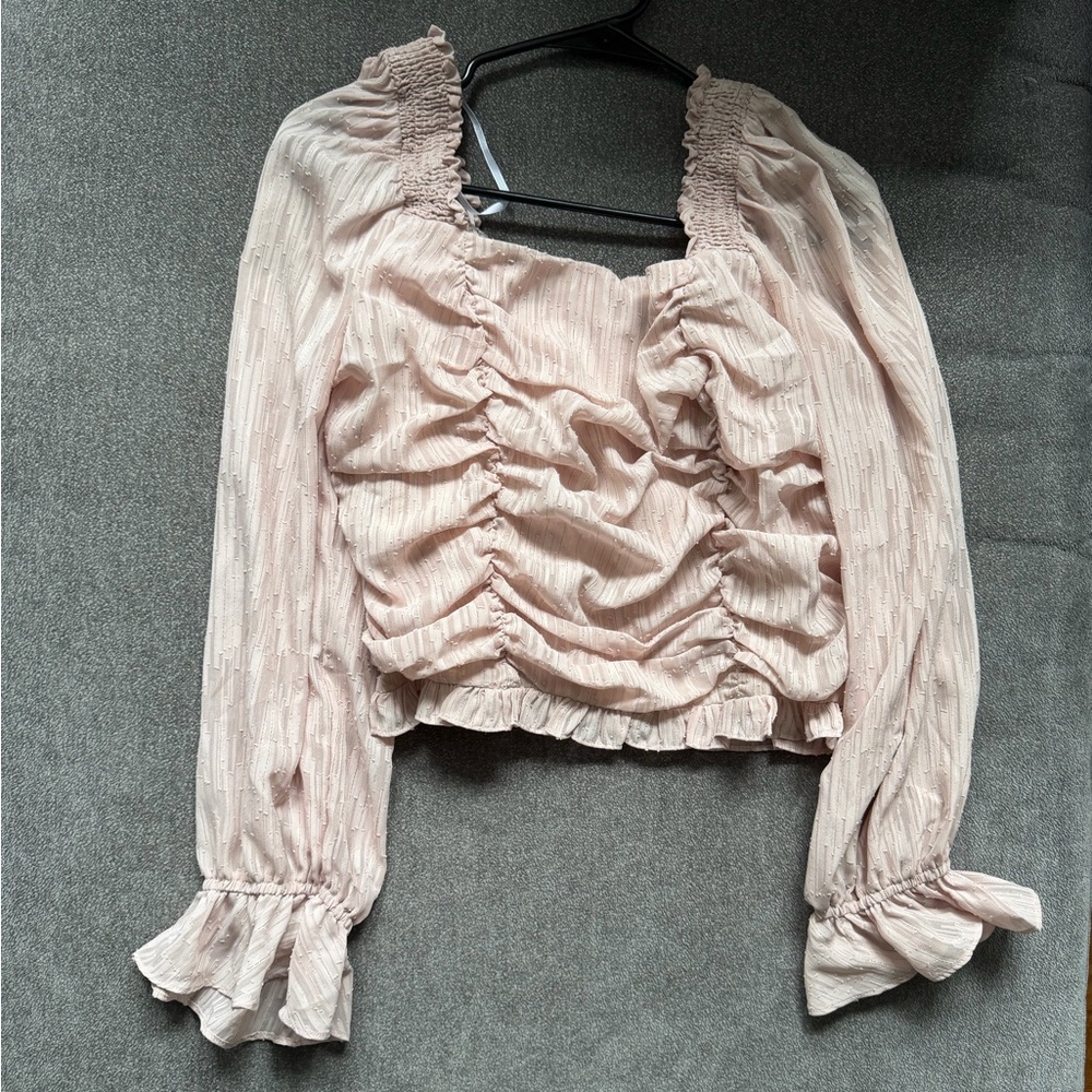 Lulus Pink Smocked Top Balloon Sleeves— XL